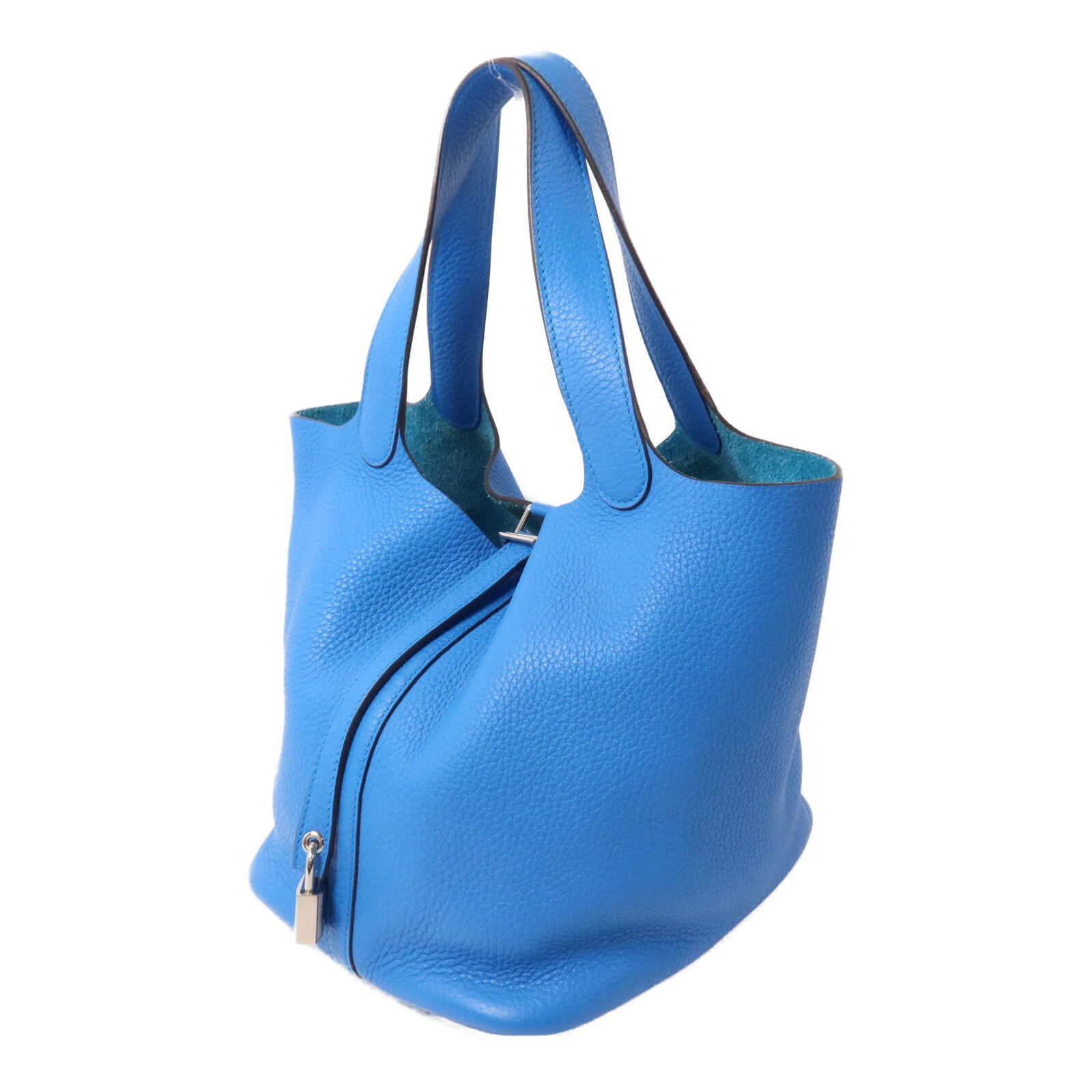 HERMES Clemence皮革Picotin MM扣手挽袋Bleu Zanzibar