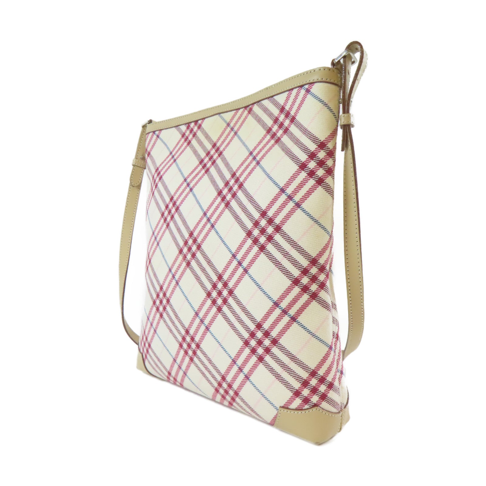 BURBERRY 帆布Shoulder Bag銀扣肩背袋米色/紅色