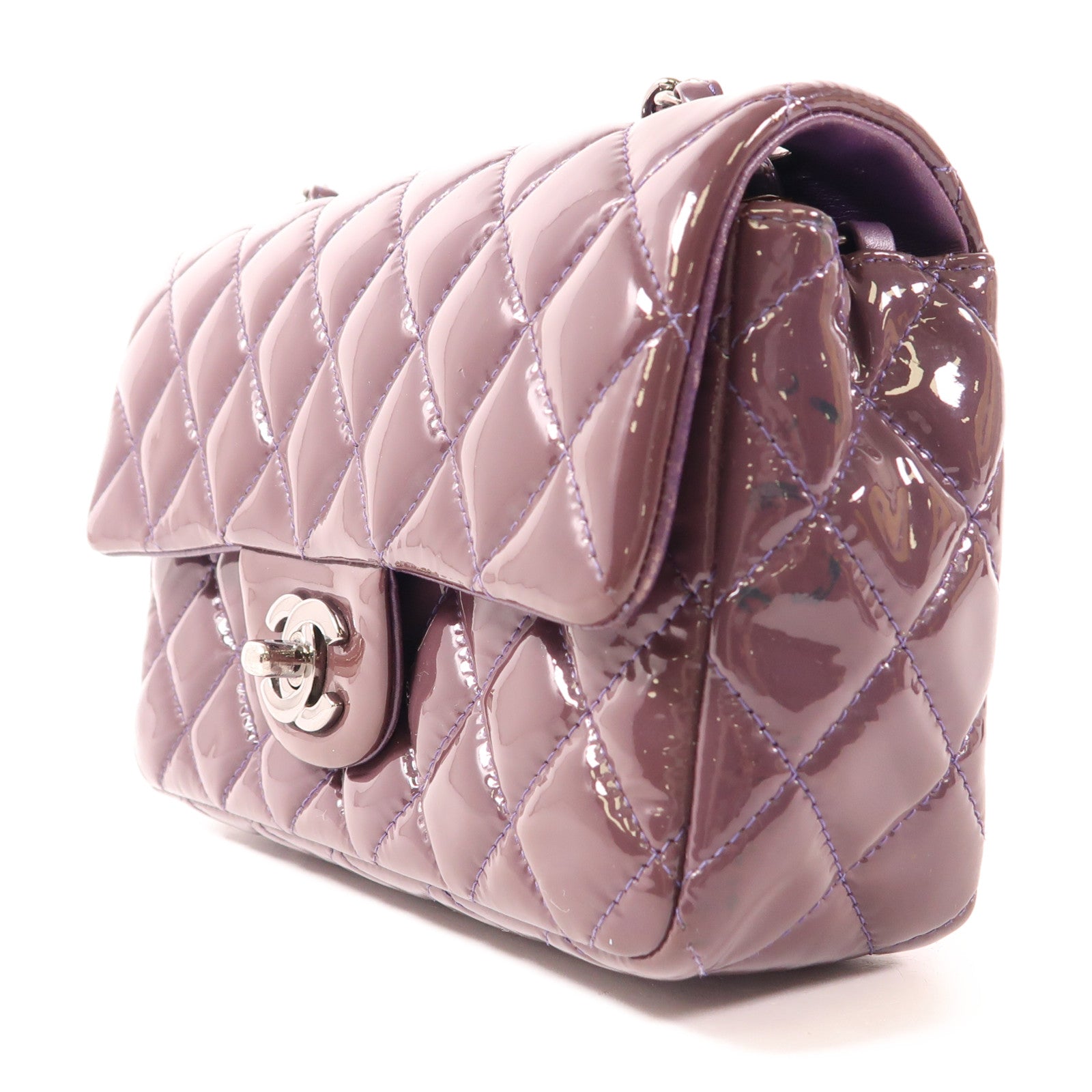 CHANEL 漆皮皮革Mini Classic 20銀扣鏈帶肩背袋