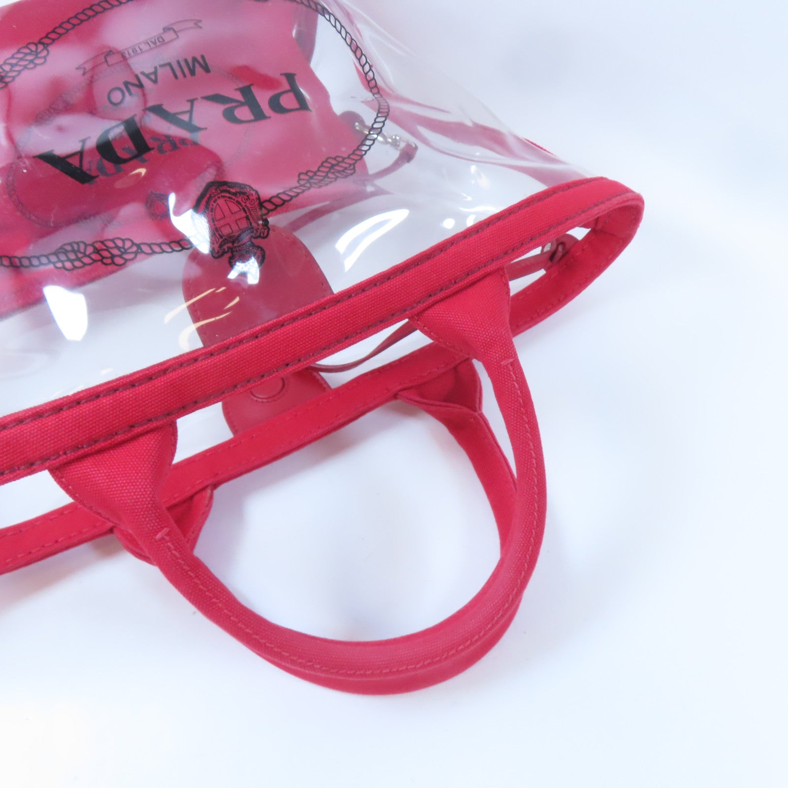 PRADA PVC/帆布2 Way Shoulder銀扣手挽肩背兩用袋紅色