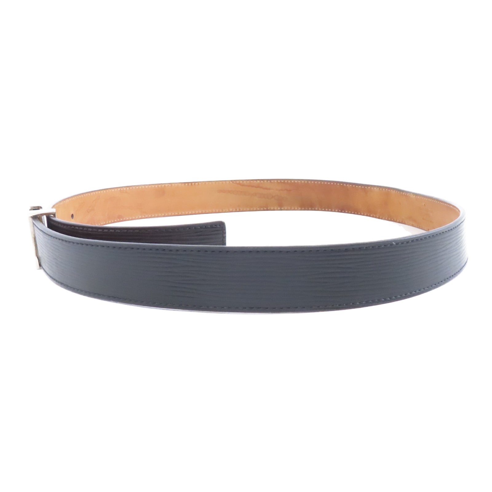 LOUIS VUITTON Epi Belt 85cm銀扣皮帶黑色