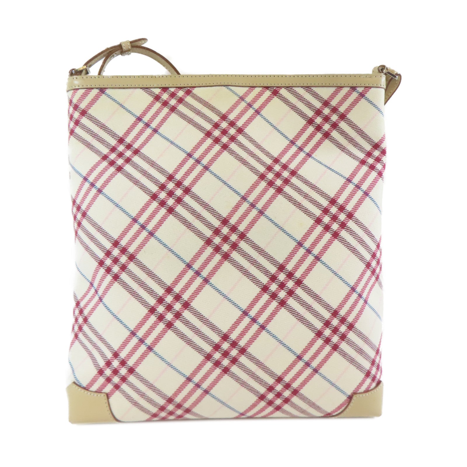 BURBERRY 帆布Shoulder Bag銀扣肩背袋米色/紅色