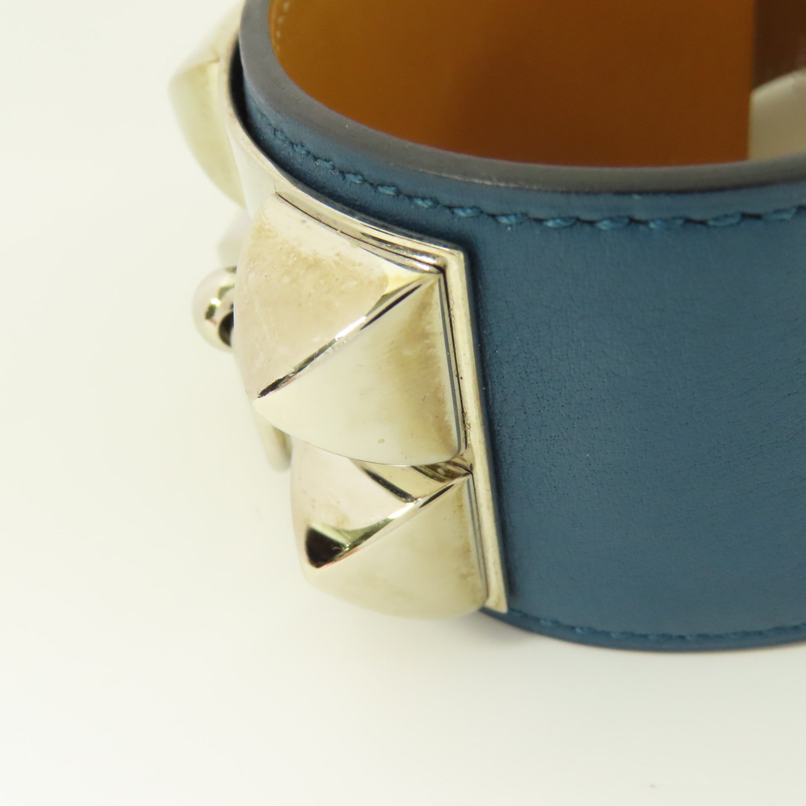 HERMES Swift皮革Collier De Chien銀扣手鐲Colvert
