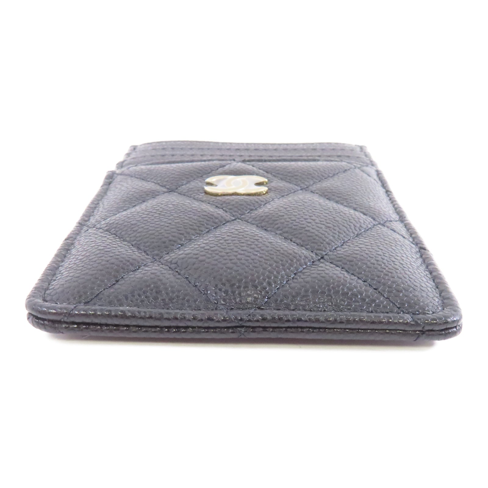 CHANEL 菱格Caviar皮革Card Case金扣卡片套黑色