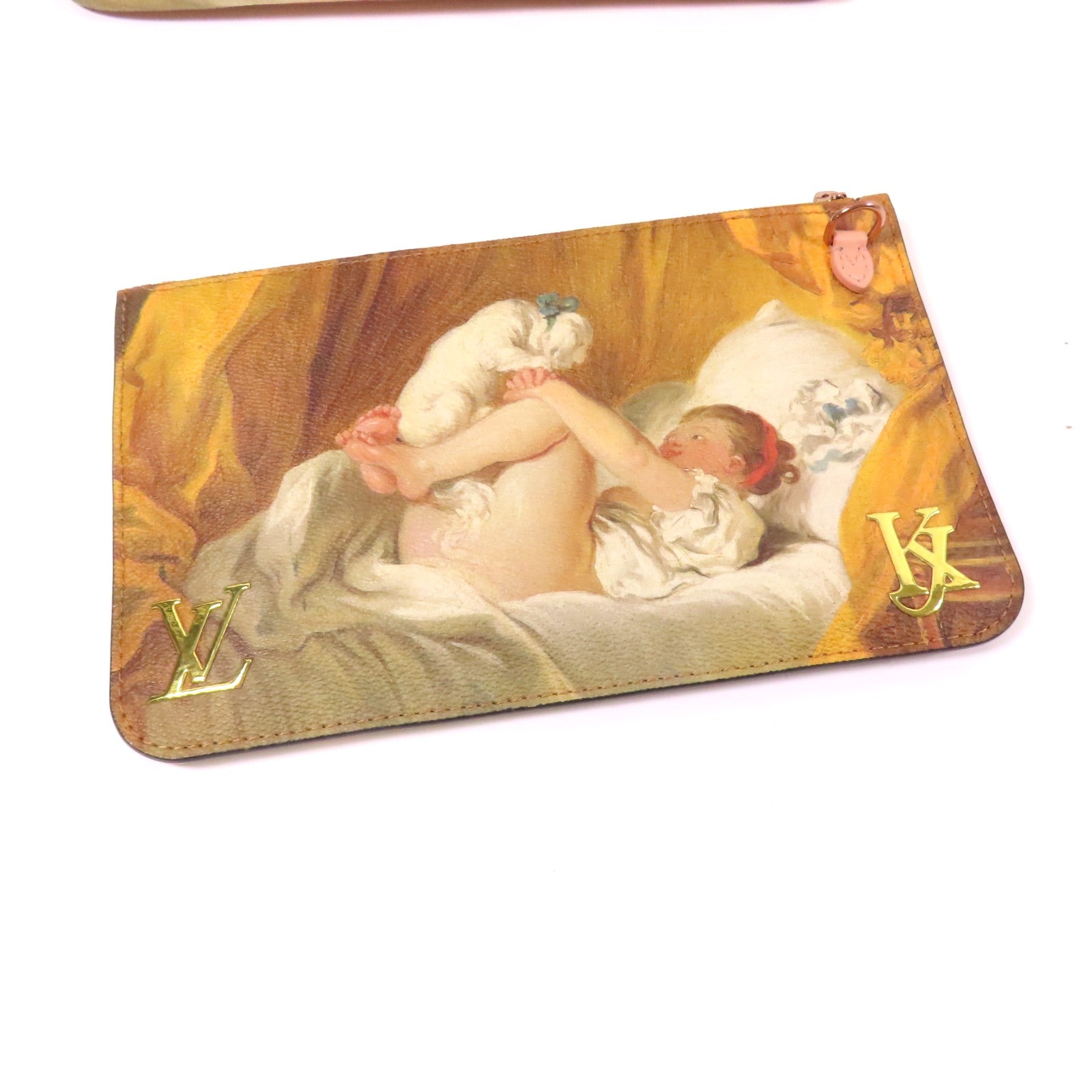 LOUIS VUITTON 塗層帆布/牛皮皮革Masters Collection Fragonard Neverfull MM手挽袋棕色/粉紅色