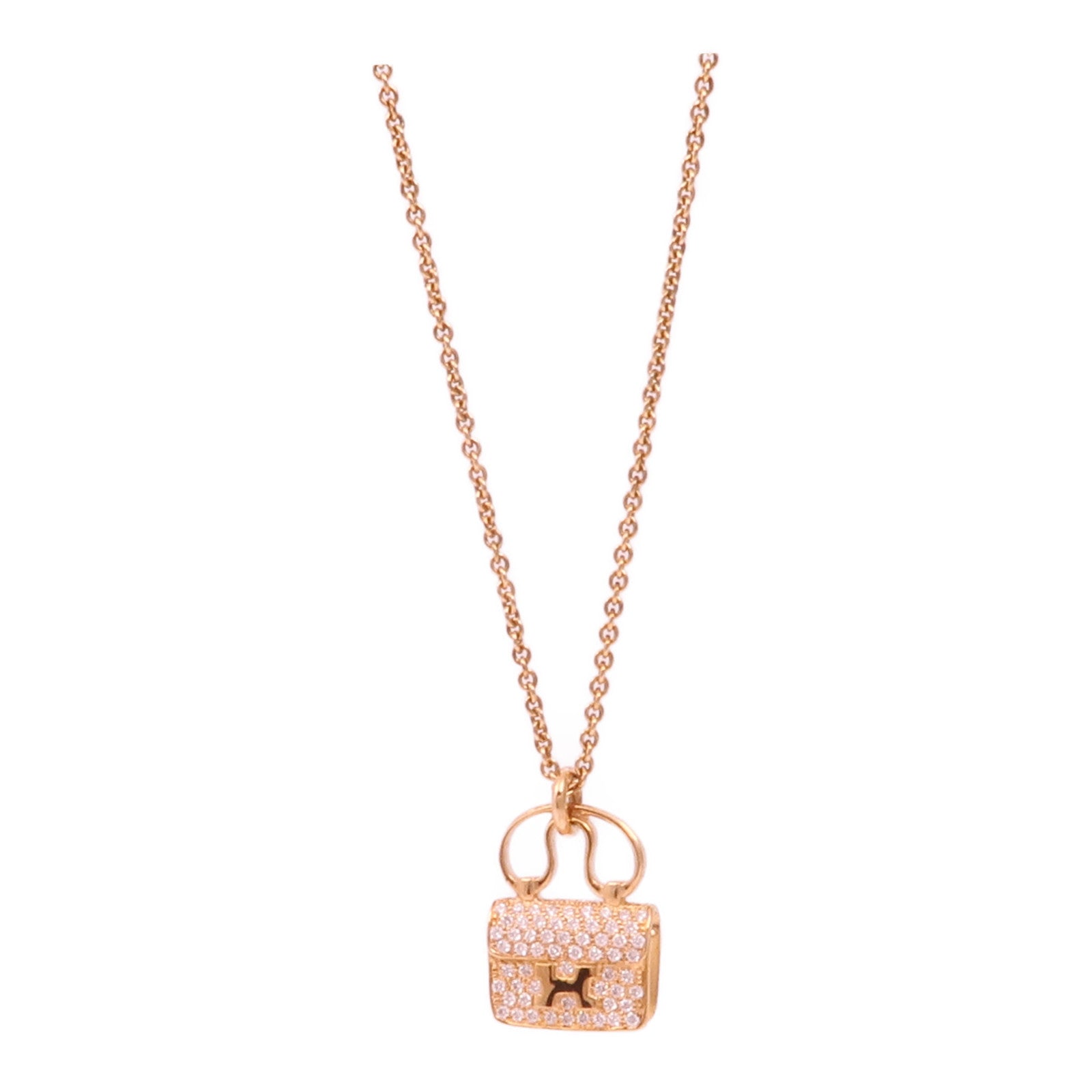 HERMES Diamond Constance Pendant Necklace 18K Rose Gold