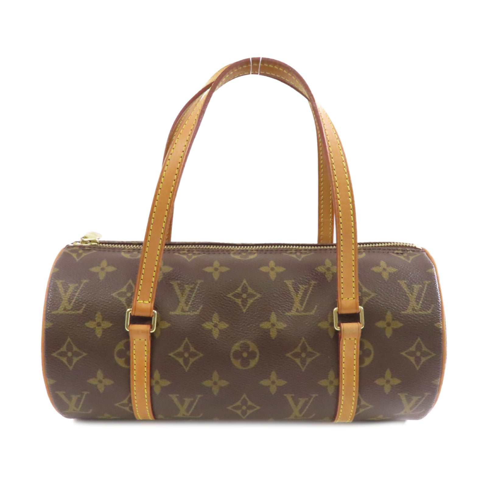 LOUIS VUITTON Monogram Papillon PM金扣手挽袋棕色
