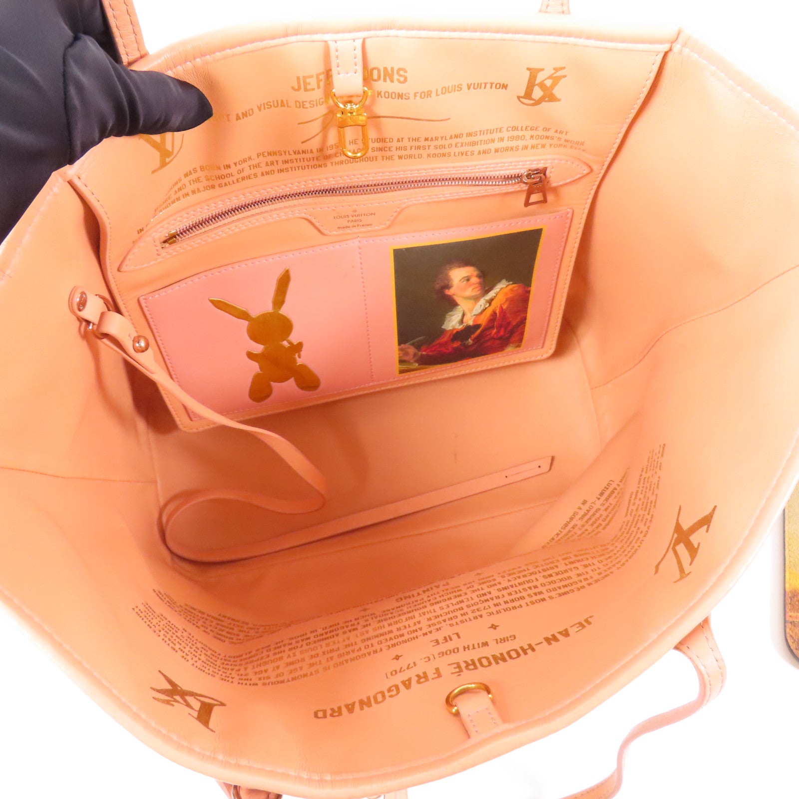 LOUIS VUITTON 塗層帆布/牛皮皮革Masters Collection Fragonard Neverfull MM手挽袋棕色/粉紅色