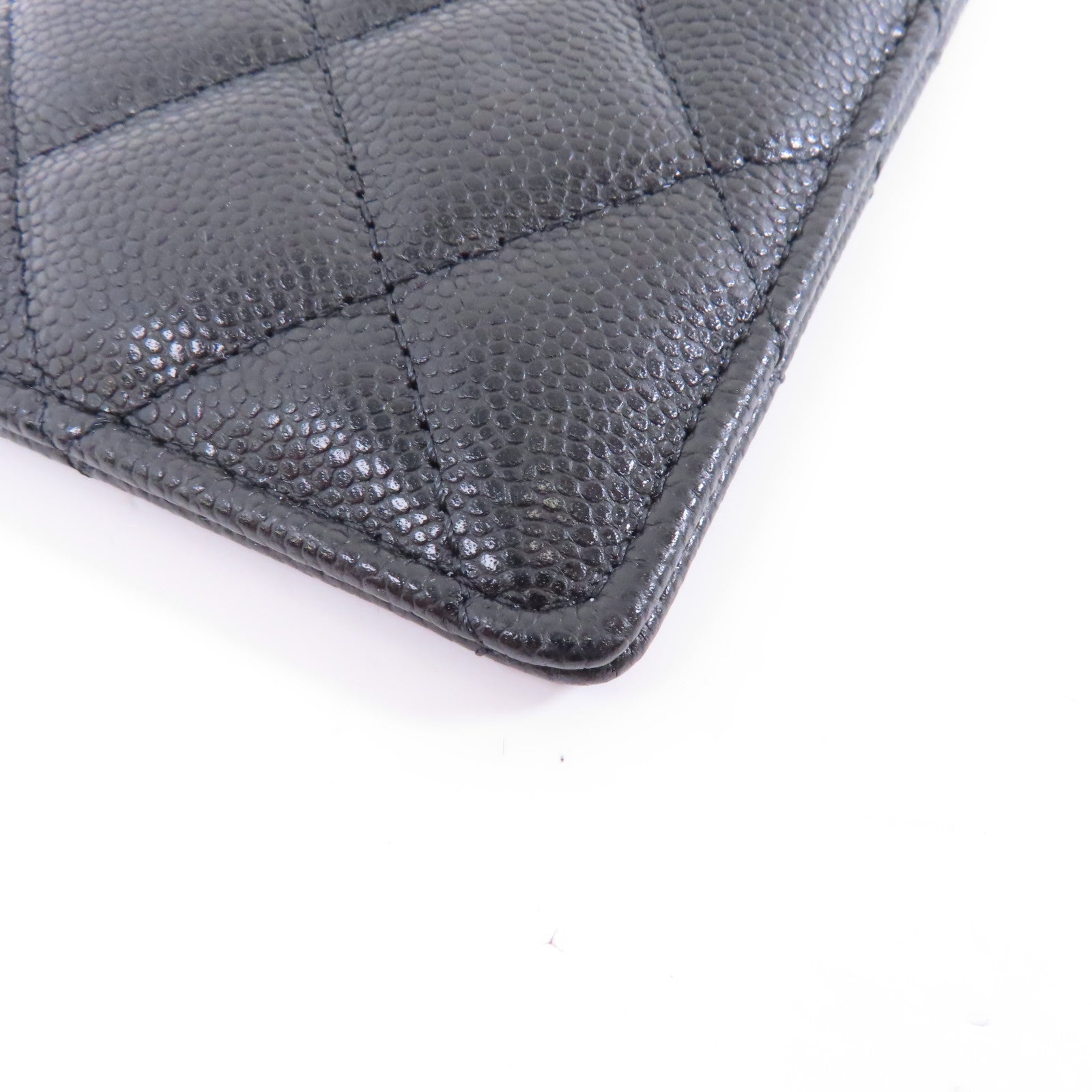 CHANEL 菱格Caviar皮革Card Case金扣卡片套黑色