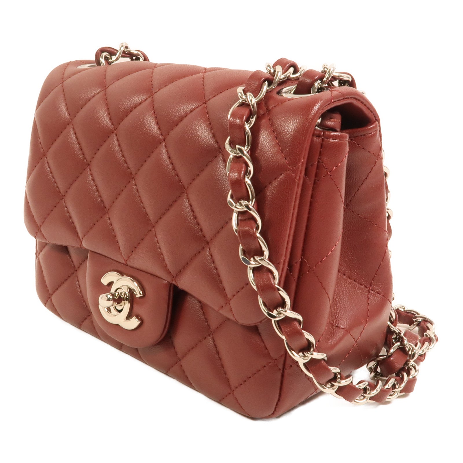 CHANEL 羊皮皮革Mini Classic 17銀扣鏈帶肩背袋