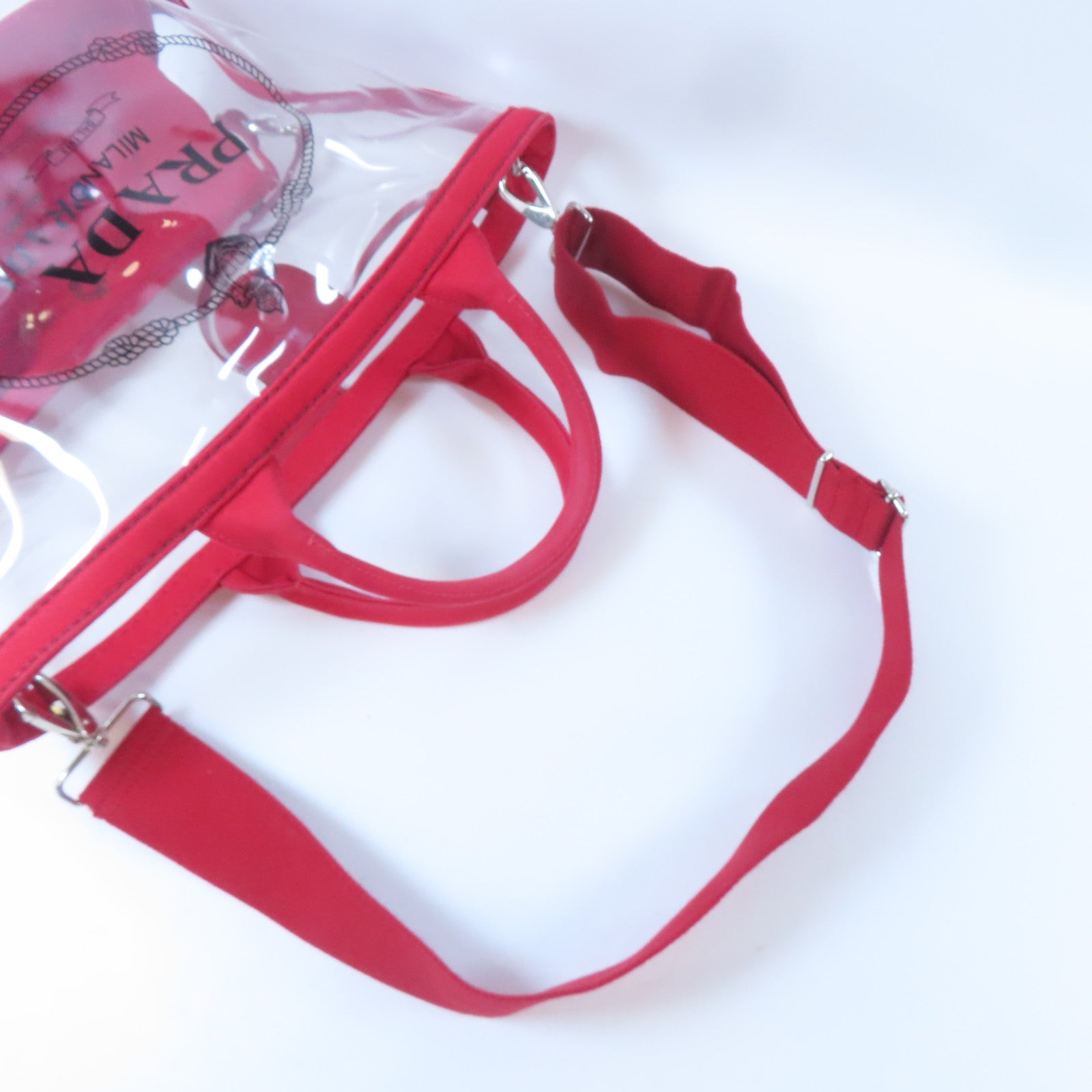 PRADA PVC/帆布2 Way Shoulder銀扣手挽肩背兩用袋紅色