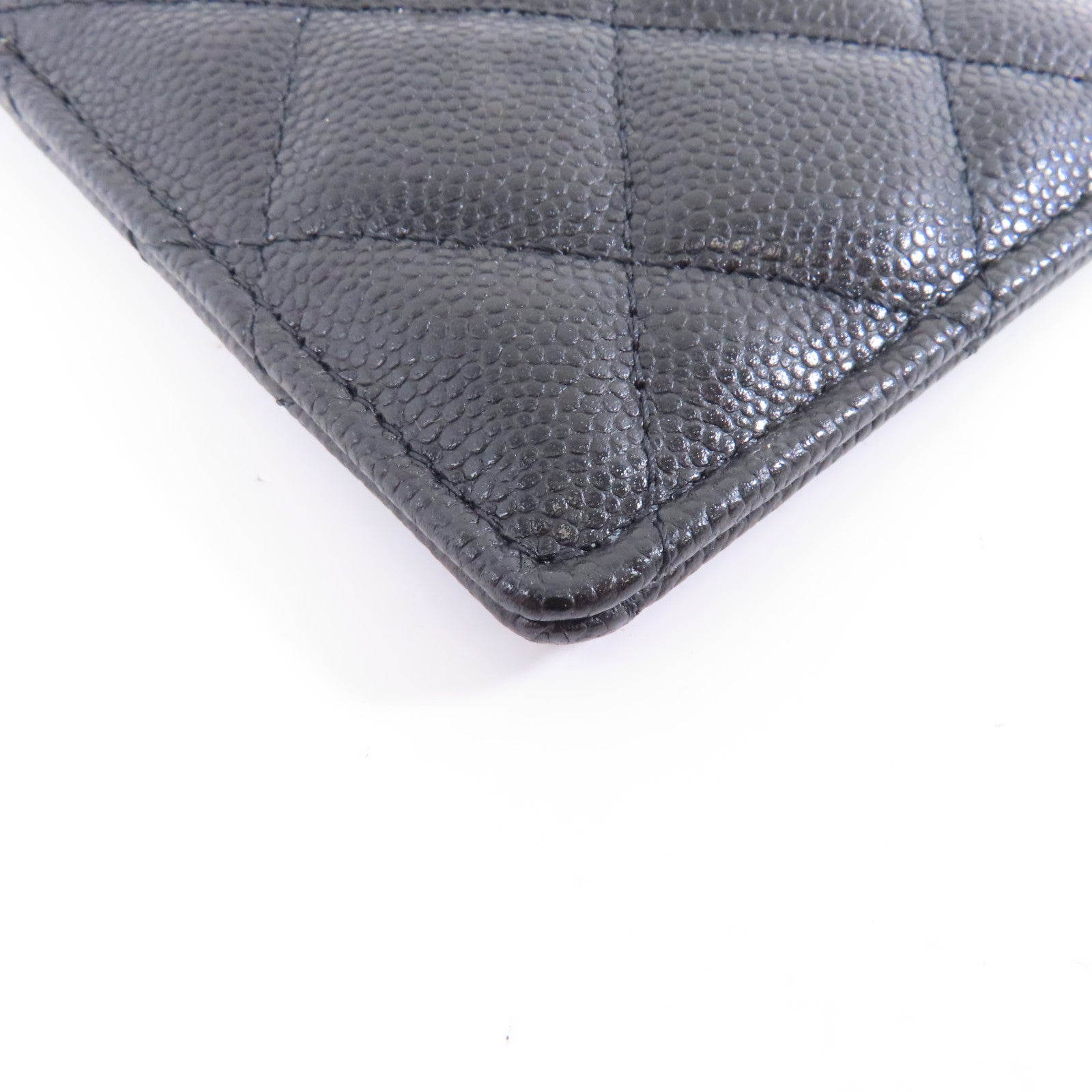 CHANEL 菱格Caviar皮革Card Case金扣卡片套黑色