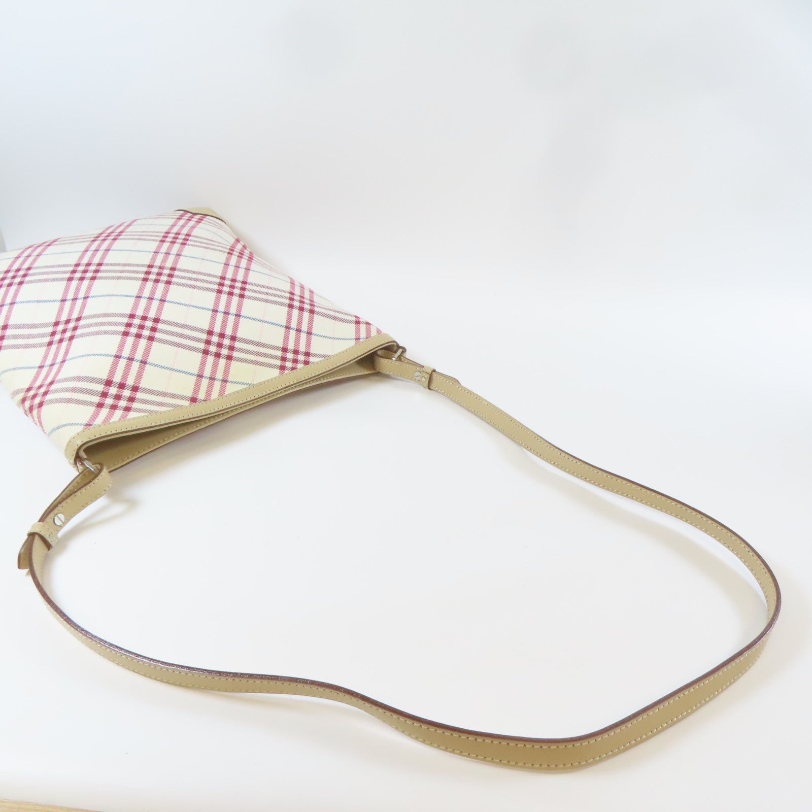 BURBERRY 帆布Shoulder Bag銀扣肩背袋米色/紅色