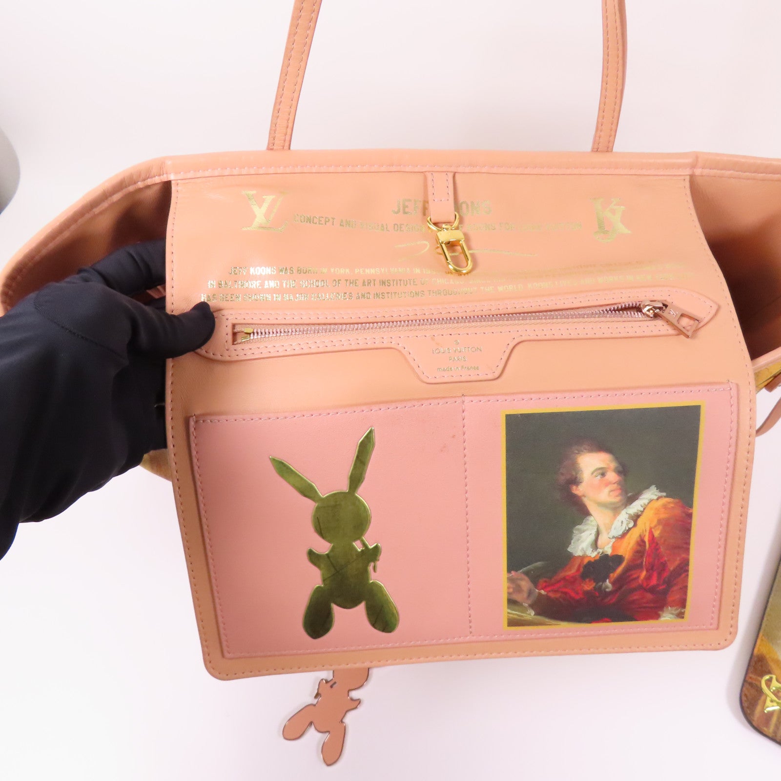 LOUIS VUITTON 塗層帆布/牛皮皮革Masters Collection Fragonard Neverfull MM手挽袋棕色/粉紅色