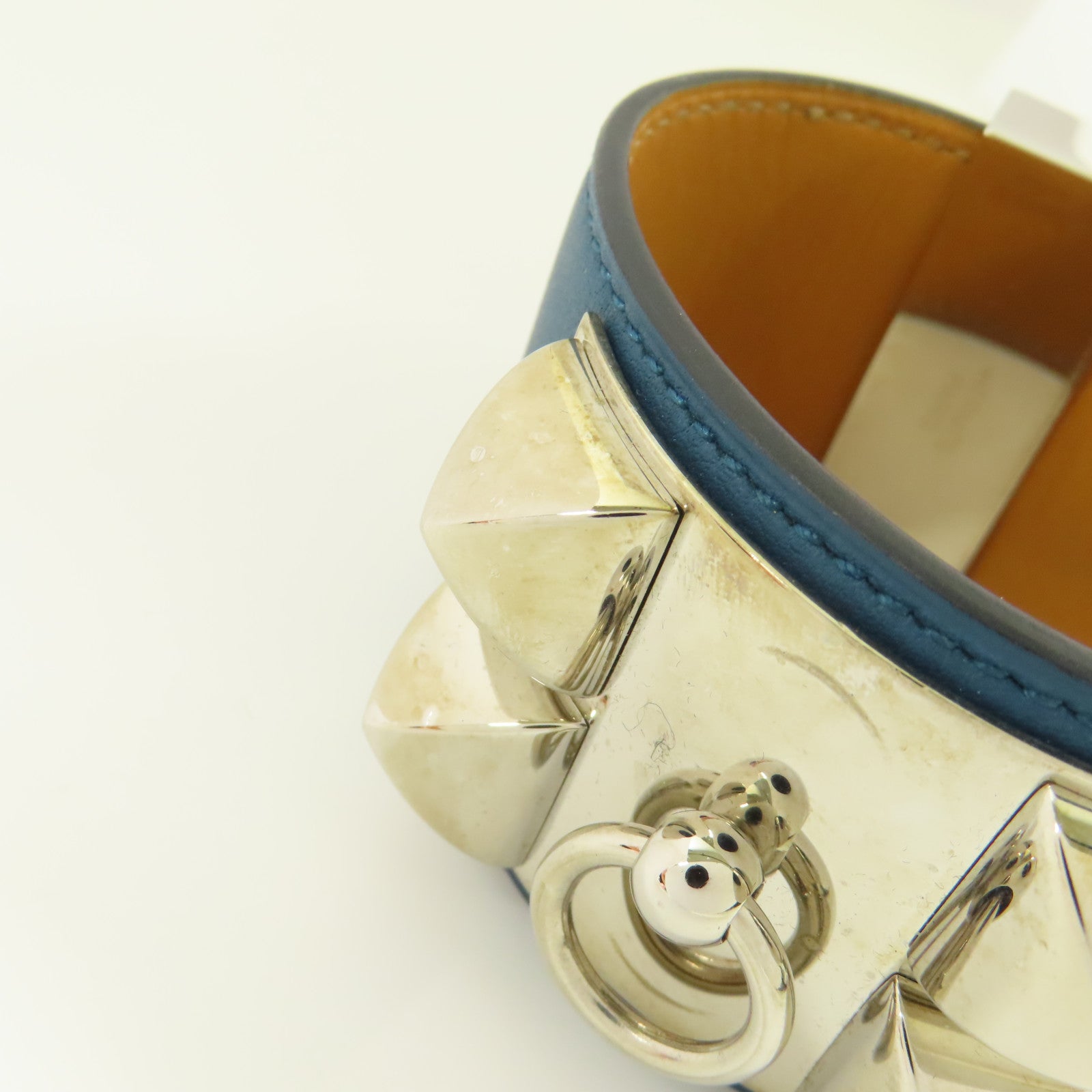 HERMES Swift皮革Collier De Chien銀扣手鐲Colvert