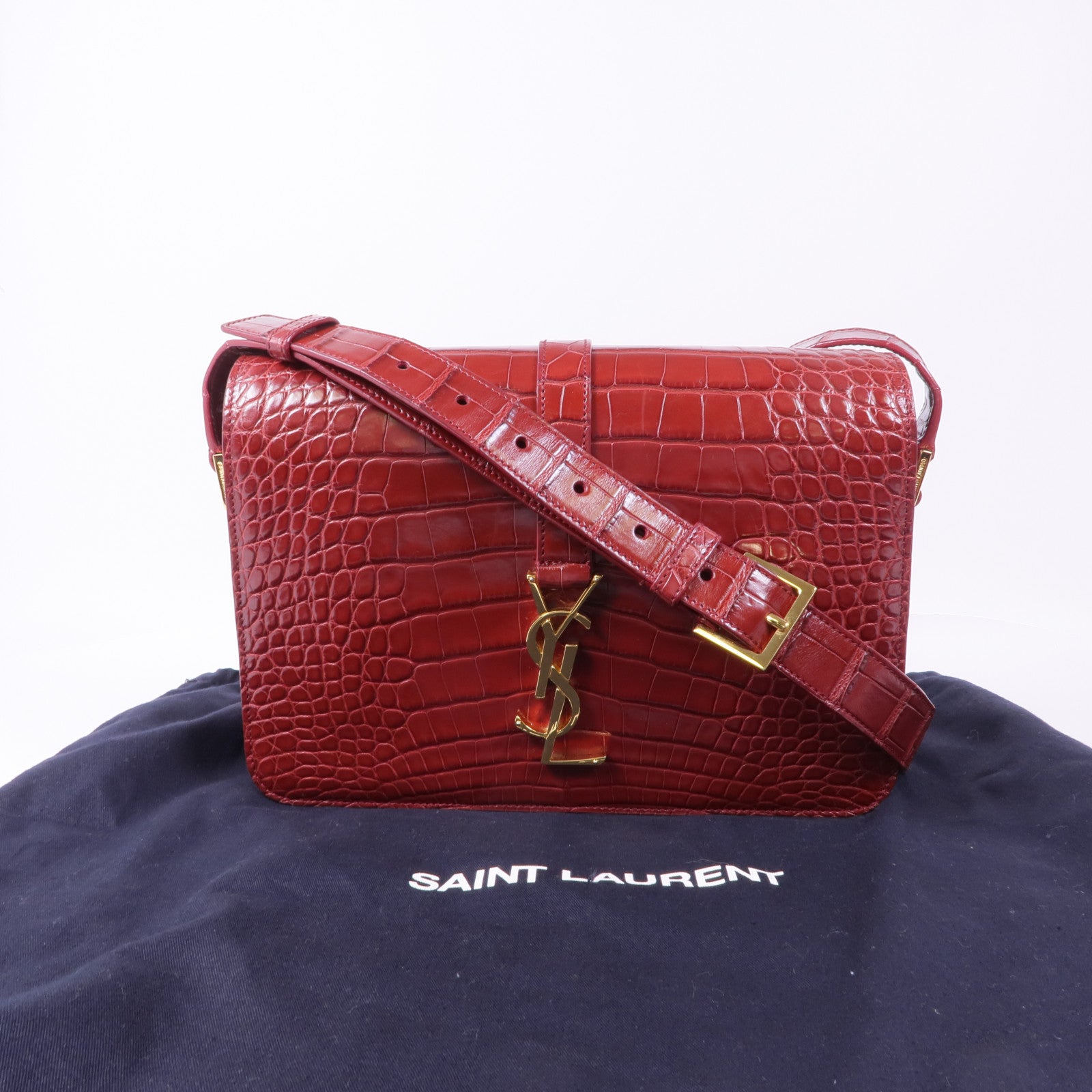 SAINT LAURENT 鱷魚皮革Classic Universite金扣肩背袋