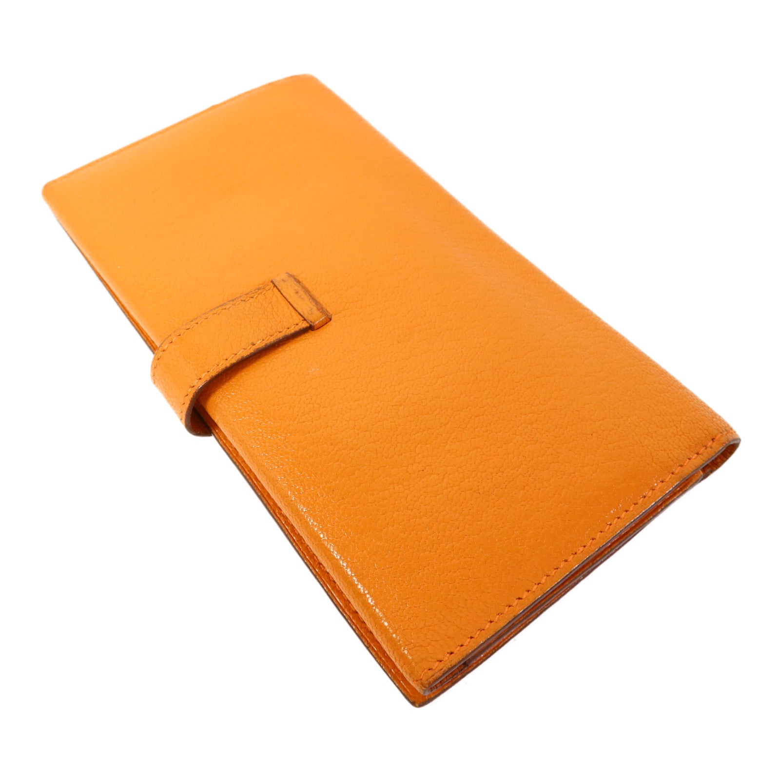 HERMES Chevre皮革Bearn Wallet銀扣長錢包Apricot