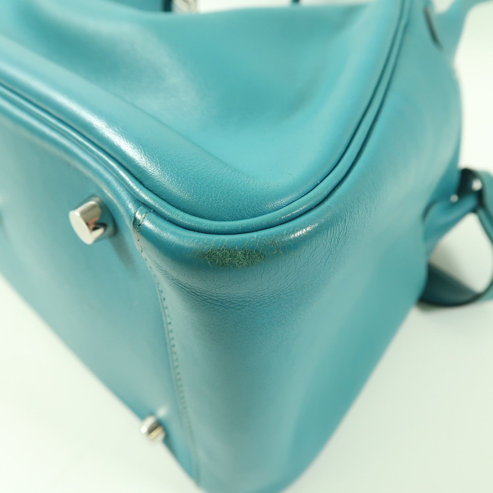 HERMES PHW Lindy 30 2 Way Shoulder Handbag Swift Leather Bleu Paon Green
