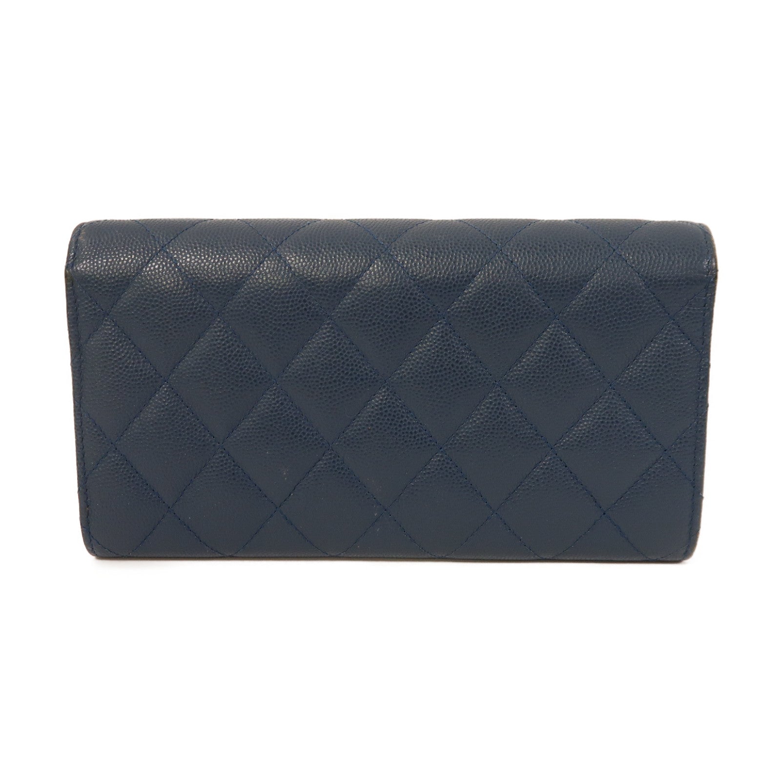 CHANEL 菱格Caviar皮革Long Wallet金扣長錢包藍色