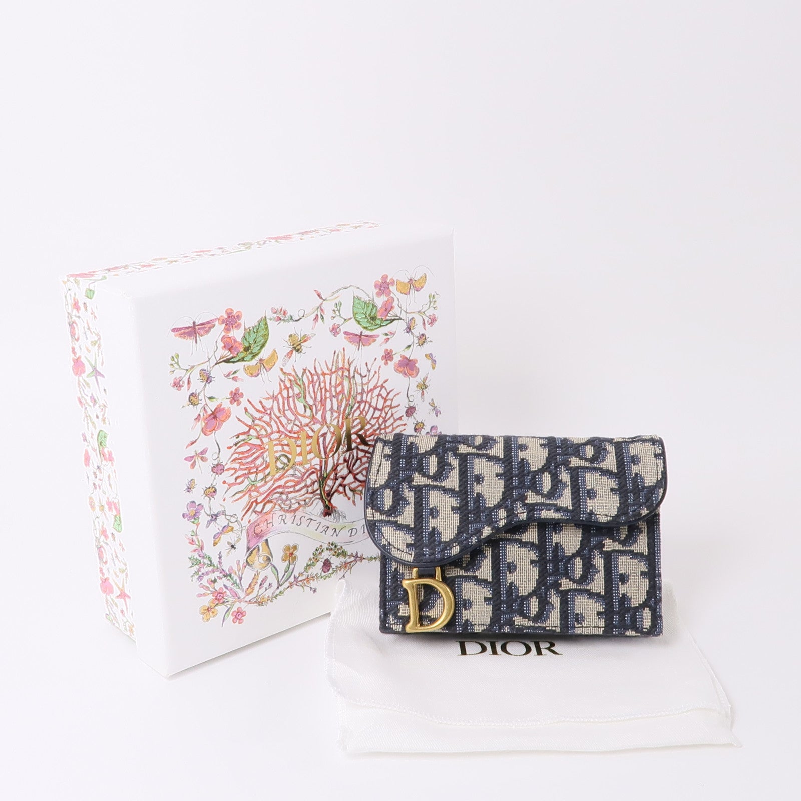 Dior 帆布Saddle Card Holder金扣卡片套藍色