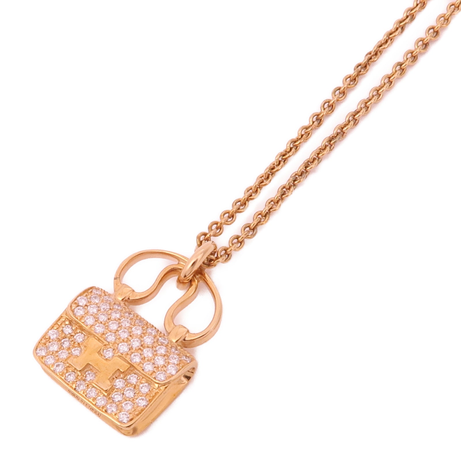 HERMES Diamond Constance Pendant Necklace 18K Rose Gold