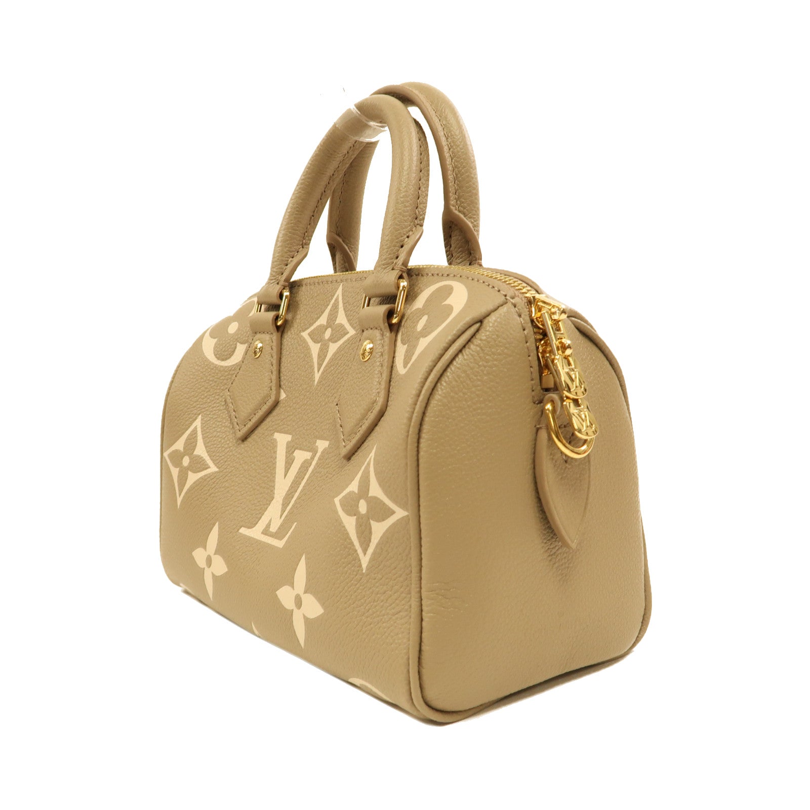 LOUIS VUITTON Monogram Empreinte Speedy Bandouliere 20金扣手挽肩背兩用袋米色