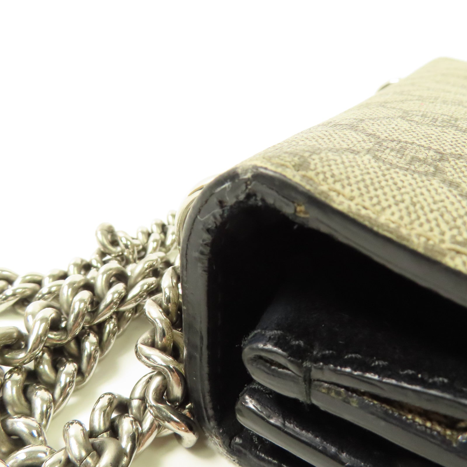 GUCCI 塗層帆布/麂皮皮革Dionysus銀扣鏈帶肩背袋