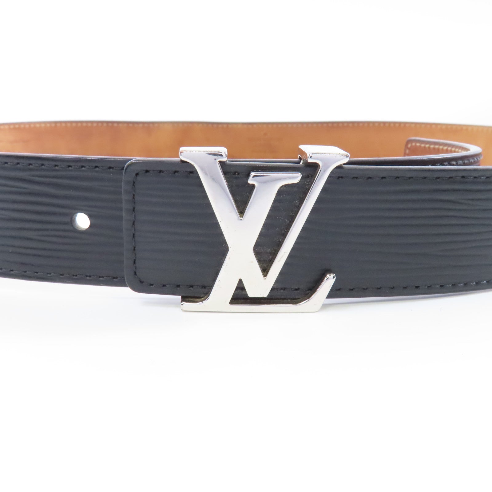 LOUIS VUITTON Epi Belt 85cm銀扣皮帶黑色