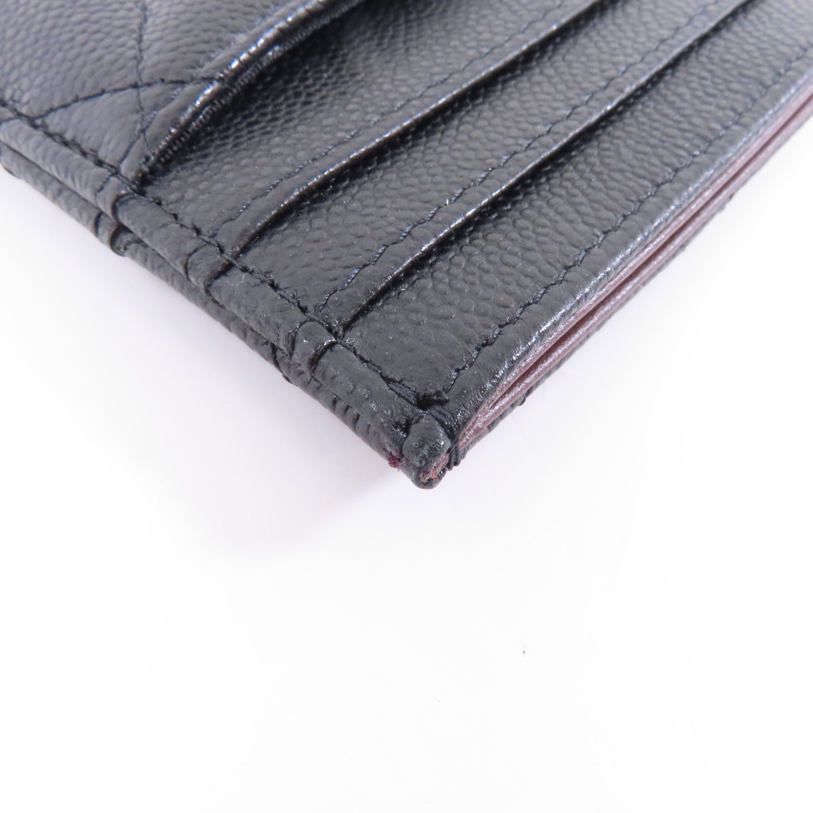CHANEL 菱格Caviar皮革Card Case金扣卡片套黑色