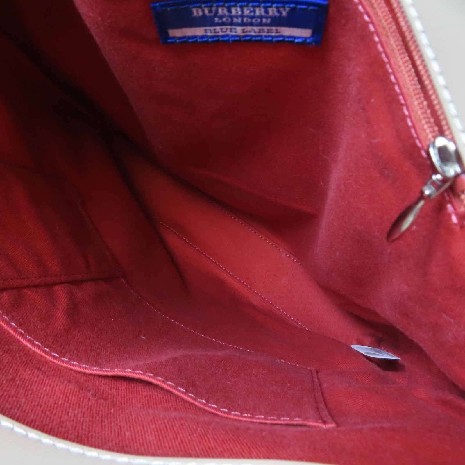 BURBERRY 帆布Shoulder Bag銀扣肩背袋米色/紅色