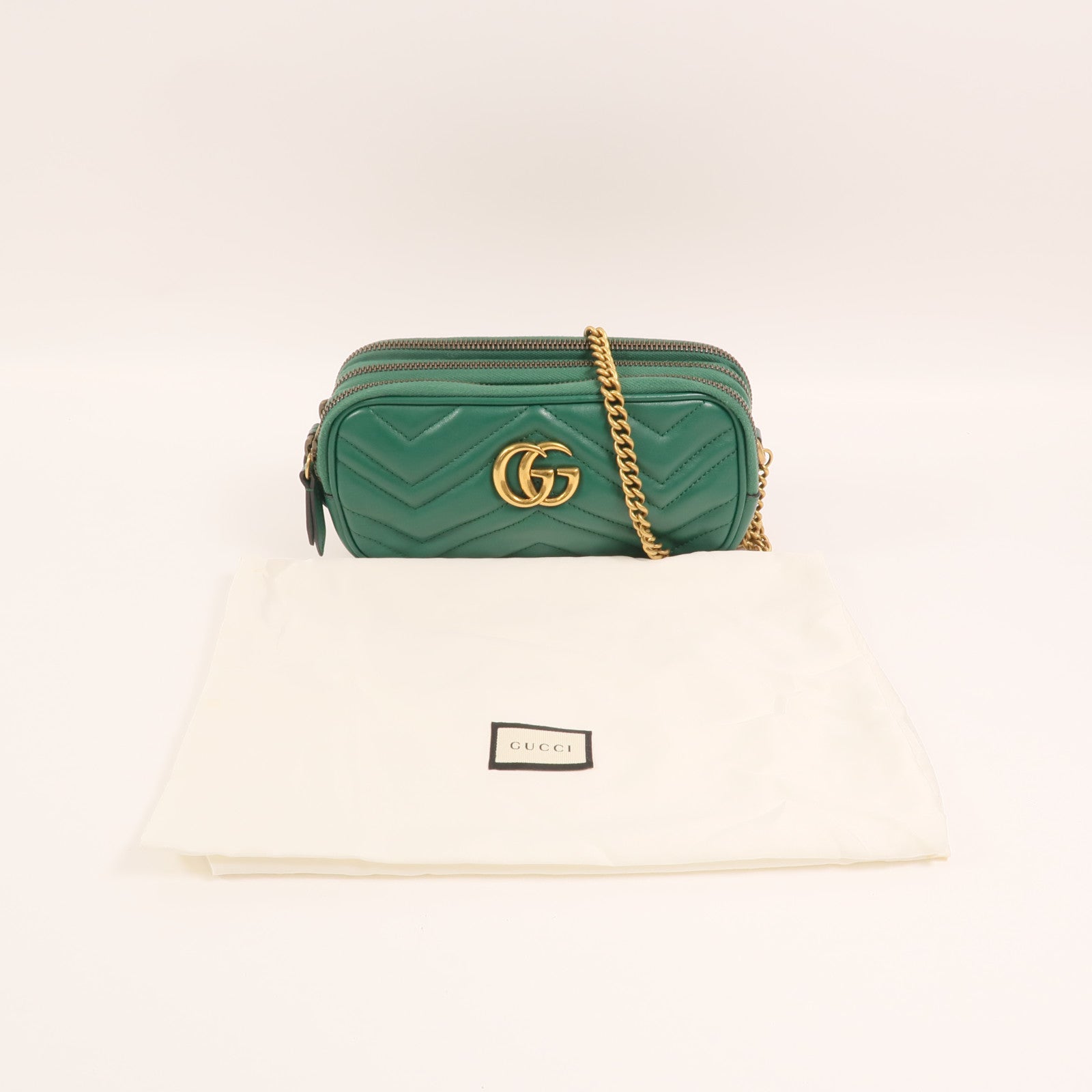 GUCCI 牛皮皮革GG Marmont Mini Chain Bag金扣鏈帶肩背袋