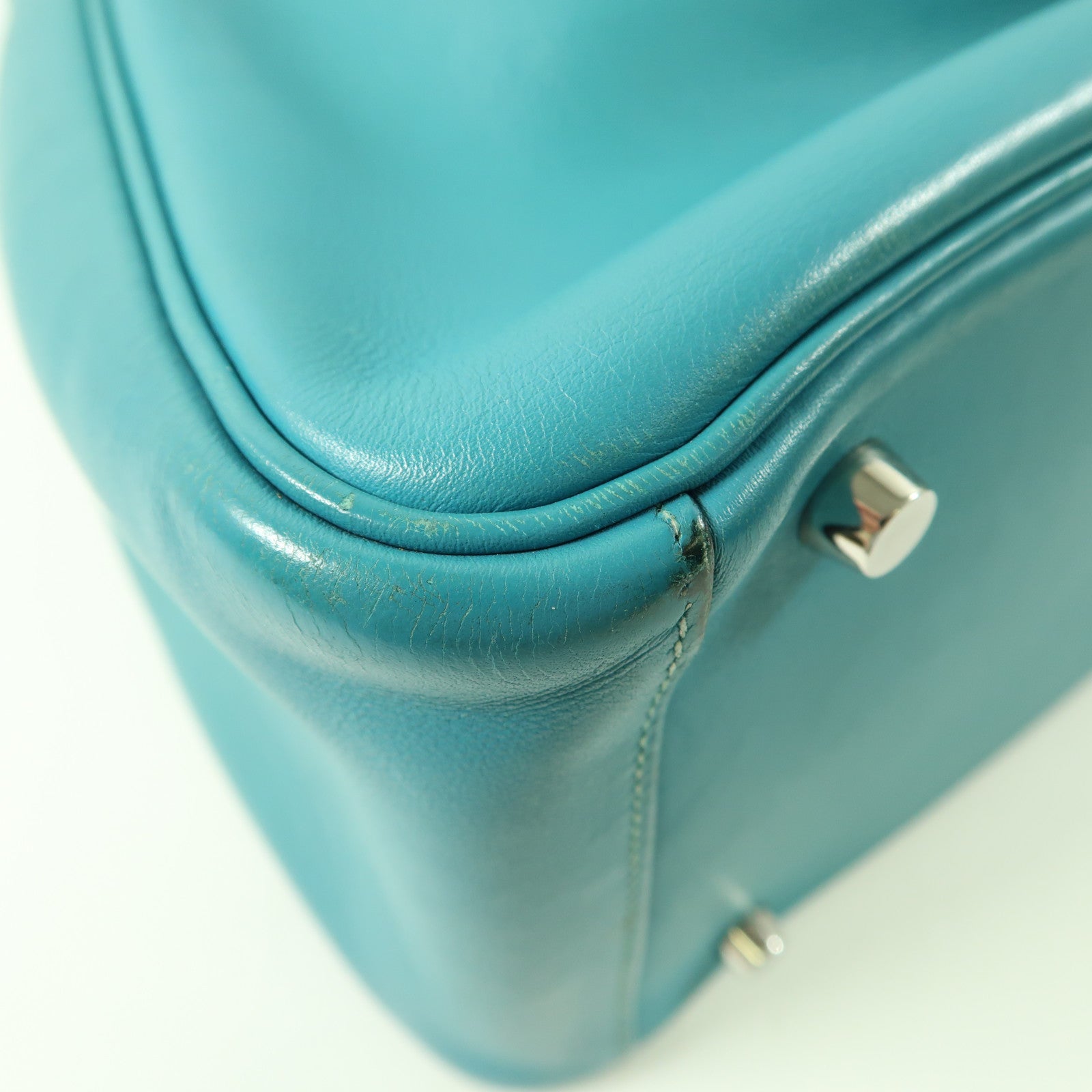 HERMES PHW Lindy 30 2 Way Shoulder Handbag Swift Leather Bleu Paon Green