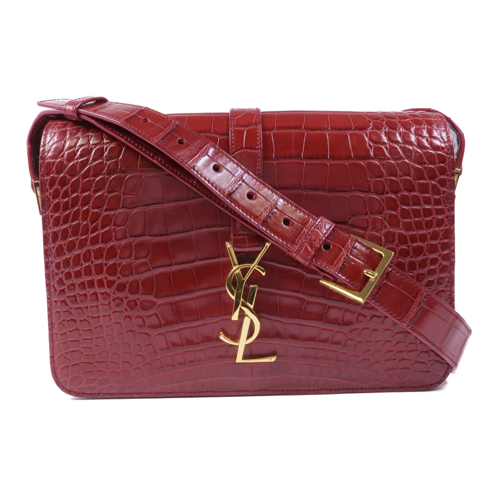 SAINT LAURENT 鱷魚皮革Classic Universite金扣肩背袋