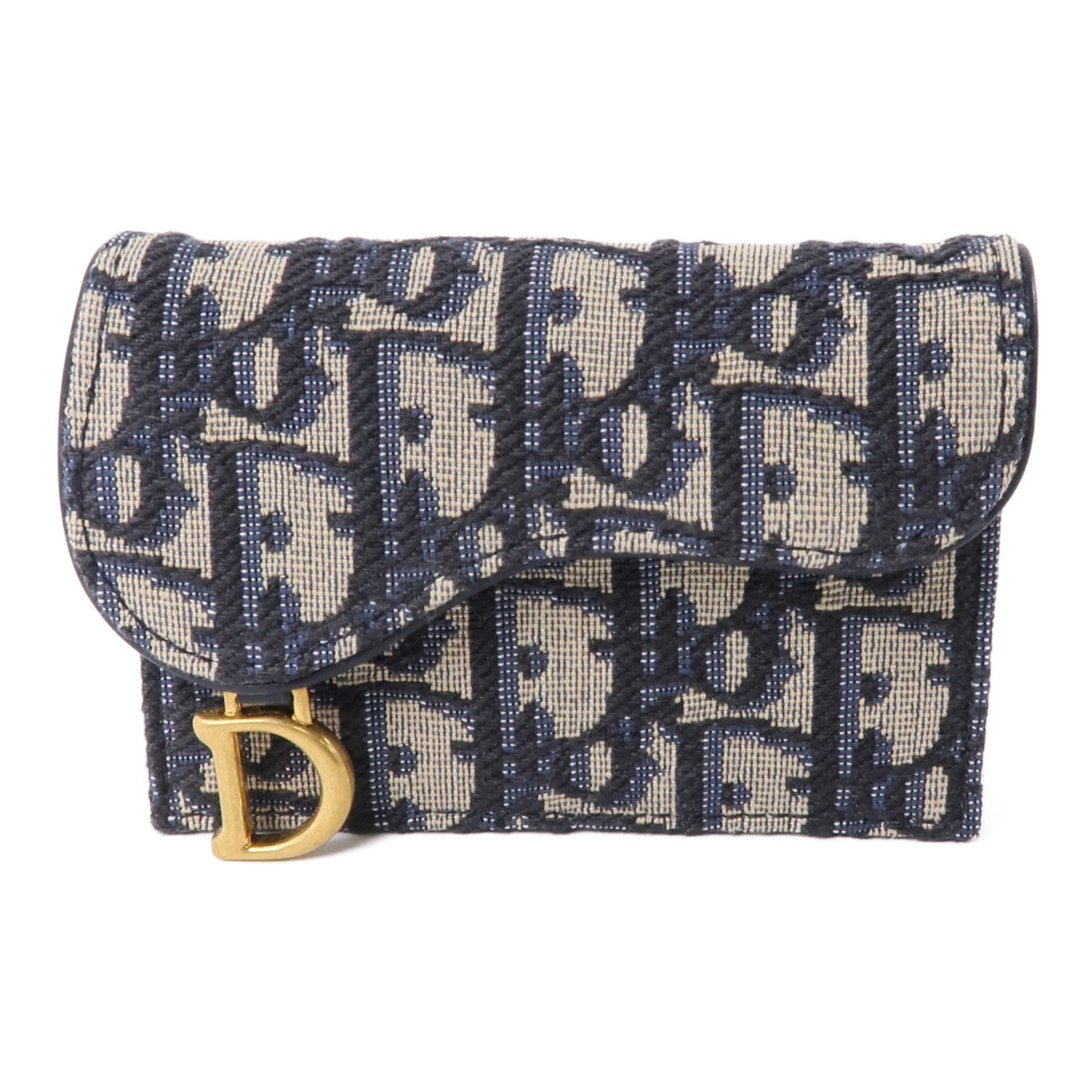 Dior 帆布Saddle Card Holder金扣卡片套藍色