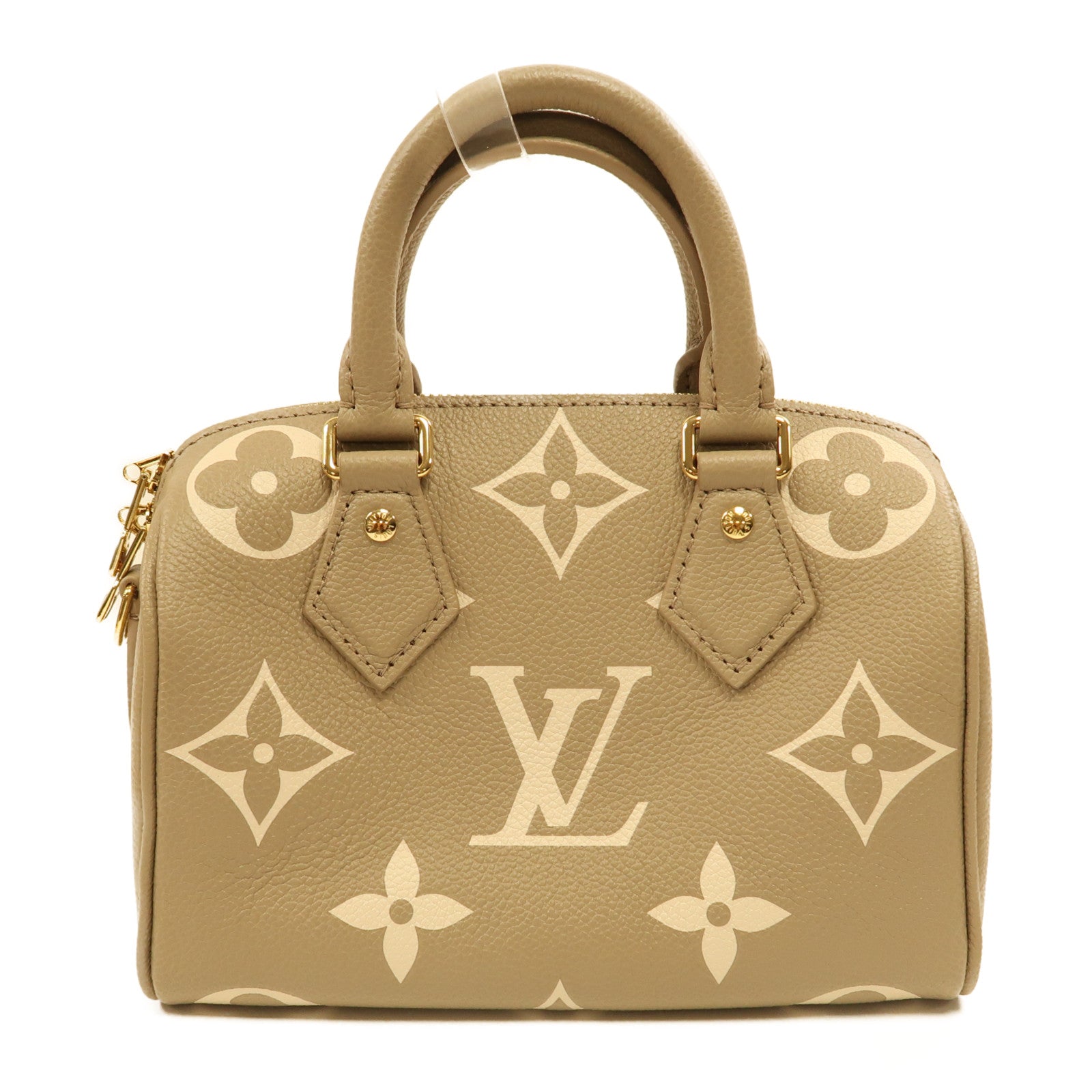 LOUIS VUITTON Monogram Empreinte Speedy Bandouliere 20金扣手挽肩背兩用袋米色