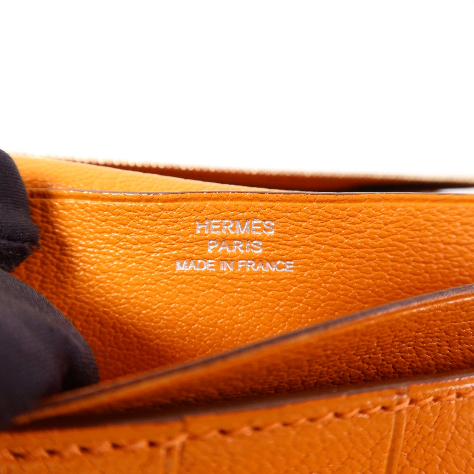 HERMES Chevre皮革Bearn Wallet銀扣長錢包Apricot