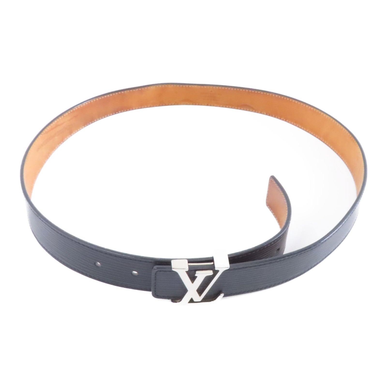 LOUIS VUITTON Epi Belt 85cm銀扣皮帶黑色