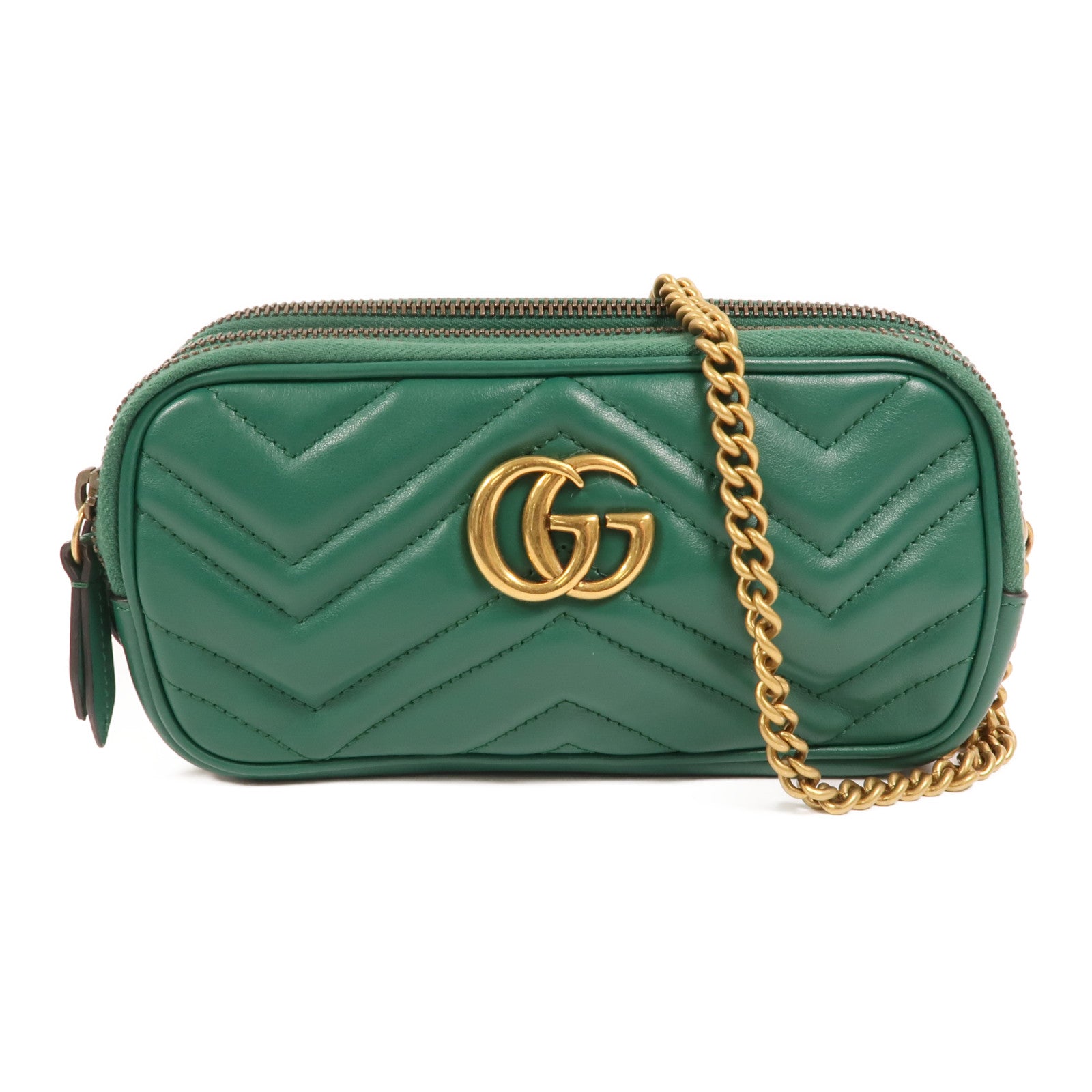 GUCCI 牛皮皮革GG Marmont Mini Chain Bag金扣鏈帶肩背袋