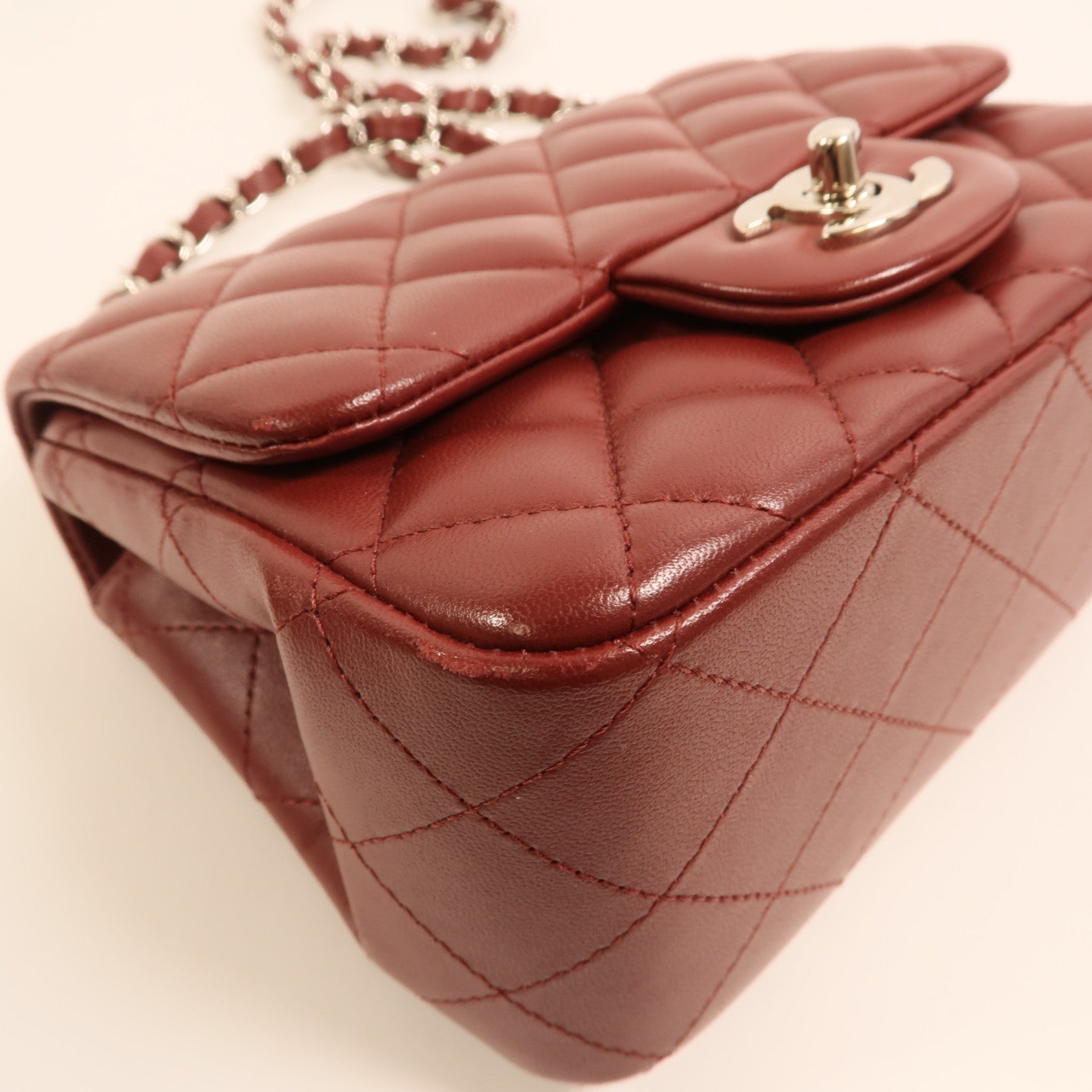 CHANEL 羊皮皮革Mini Classic 17銀扣鏈帶肩背袋