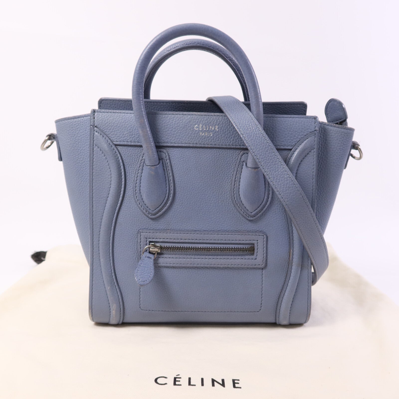 CELINE 牛皮皮革Nano Luggage銀扣手挽肩背兩用袋
