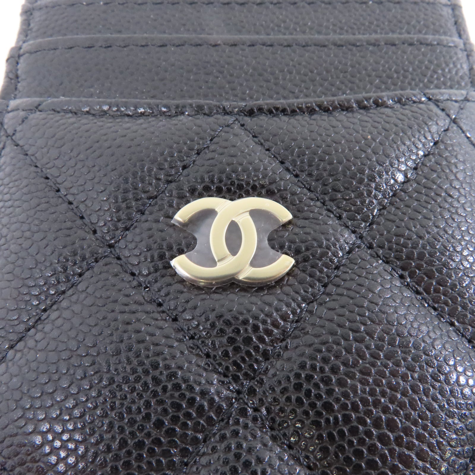 CHANEL 菱格Caviar皮革Card Case金扣卡片套黑色