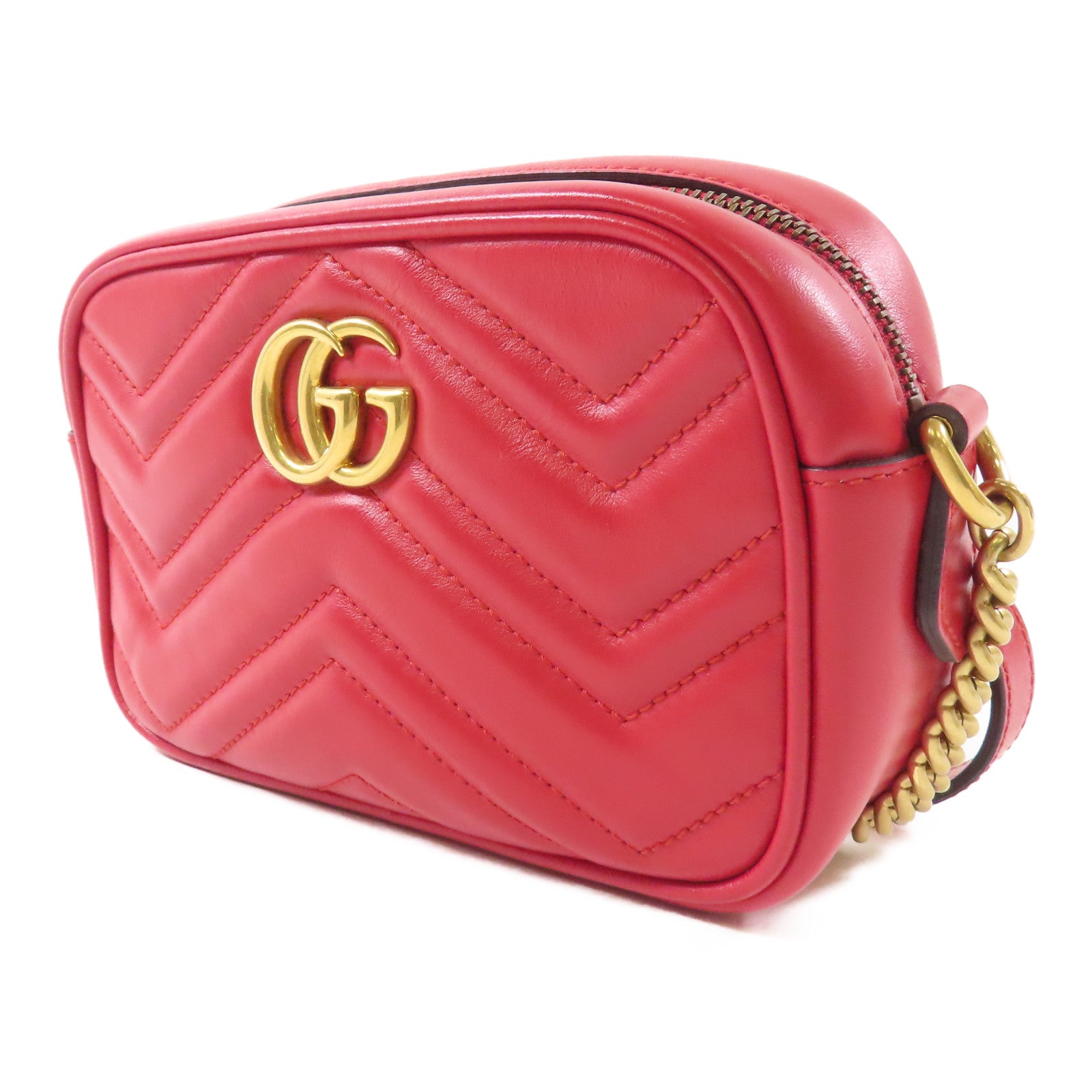GUCCI GG GHW GG Marmont Mini Shoulder Bag 448065 Calfskin Leather Red
