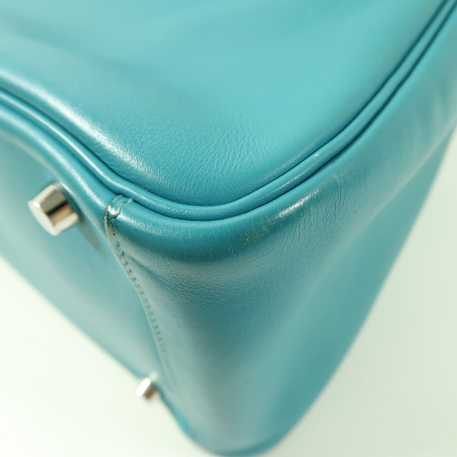 HERMES PHW Lindy 30 2 Way Shoulder Handbag Swift Leather Bleu Paon Green