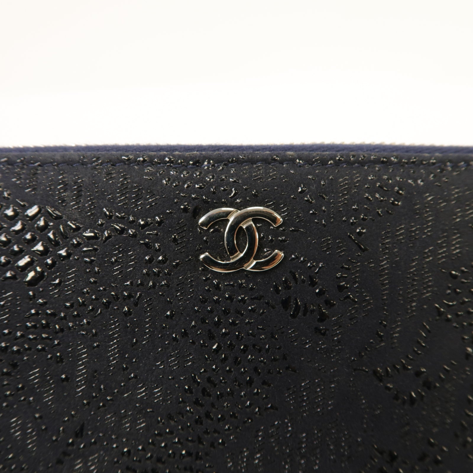 CHANEL 【激減優惠】塗層帆布Zip Wallet銀扣長錢包深藍色