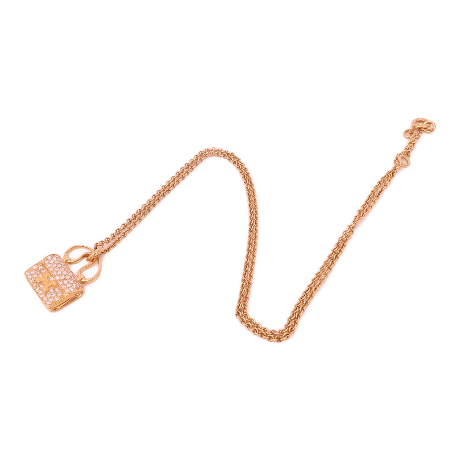 HERMES Diamond Constance Pendant Necklace 18K Rose Gold