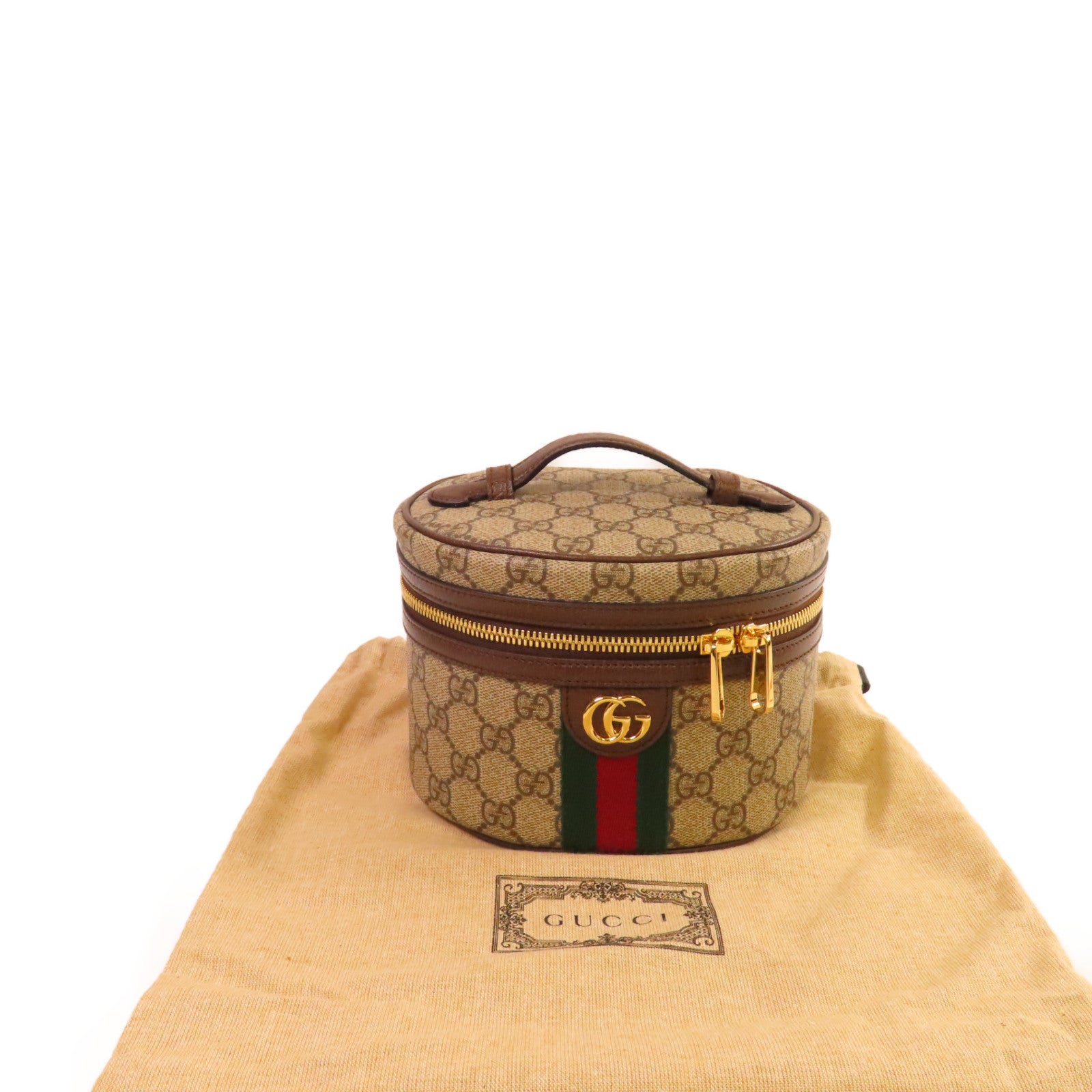 GUCCI 塗層帆布Ophidia Cosmestic Hand Bag金扣手挽袋啡色