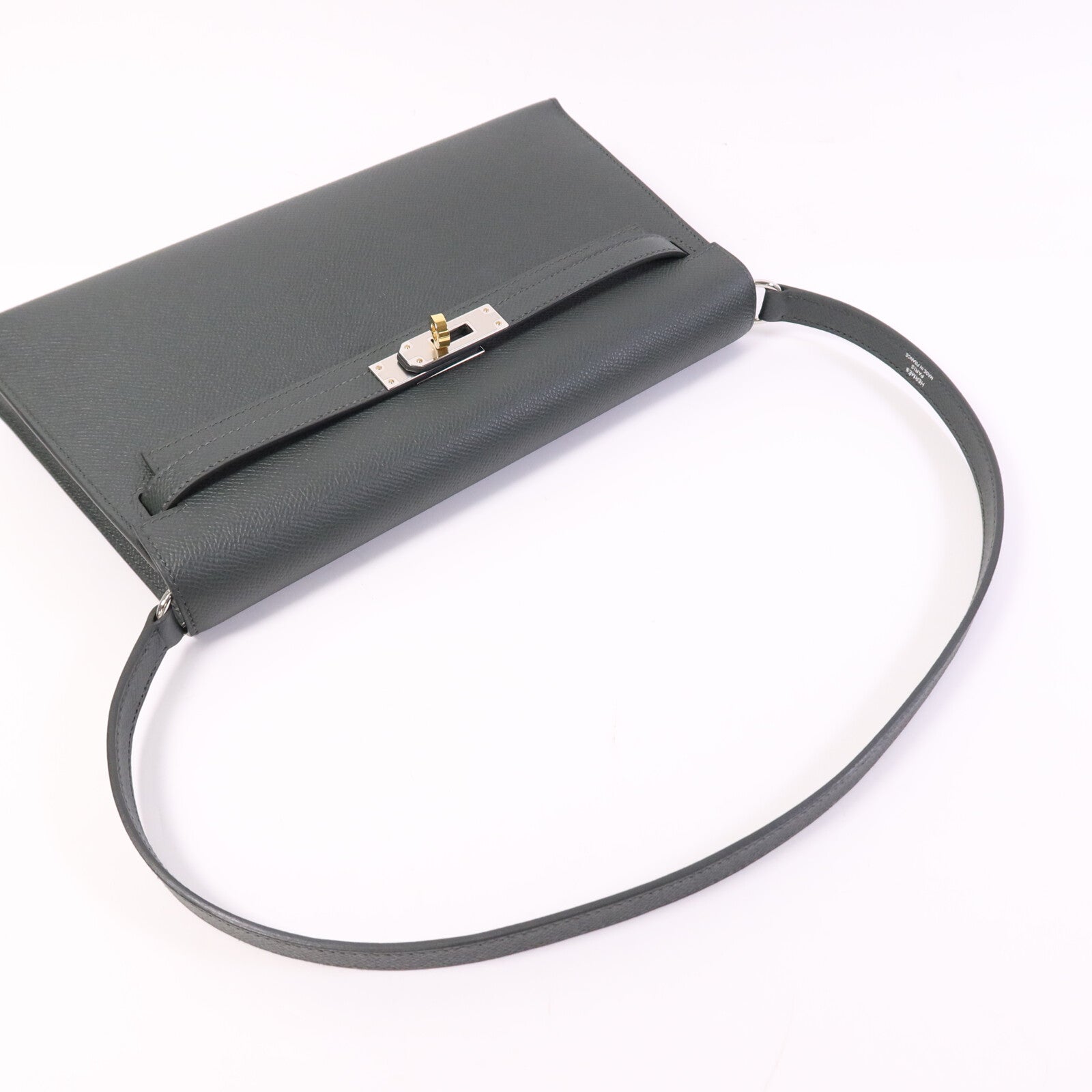HERMES Epsom皮革Kelly Elan肩背袋Vert Mangrove