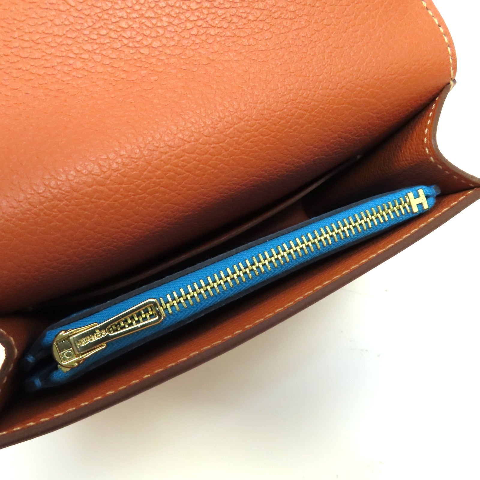 HERMES Evercolor皮革Roulis Slim金扣錢包啡色