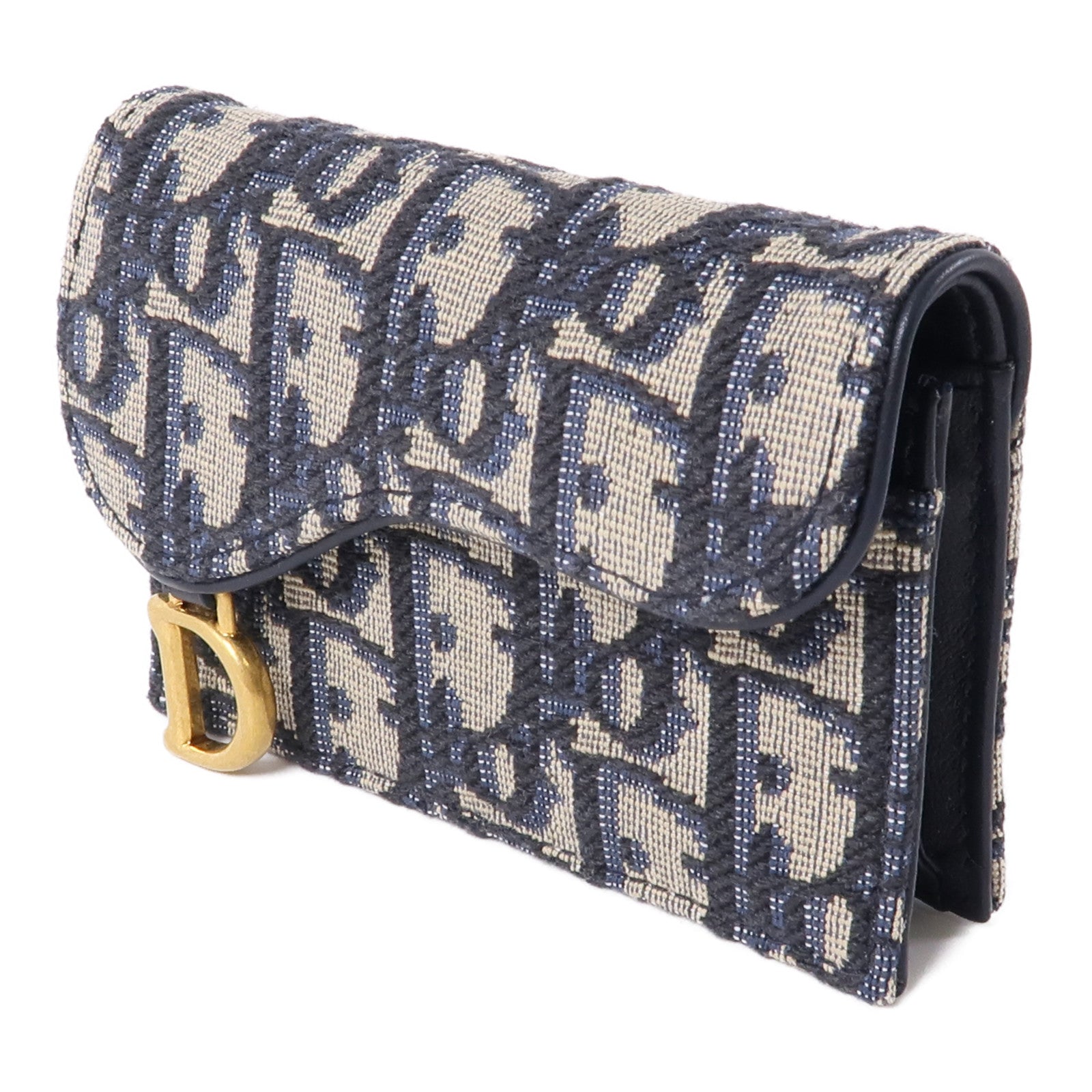 Dior 帆布Saddle Card Holder金扣卡片套藍色