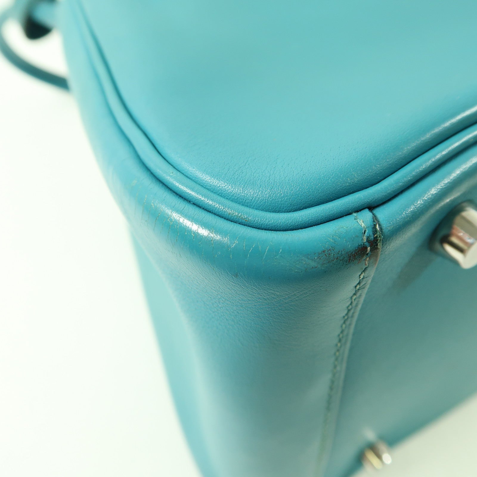 HERMES PHW Lindy 30 2 Way Shoulder Handbag Swift Leather Bleu Paon Green